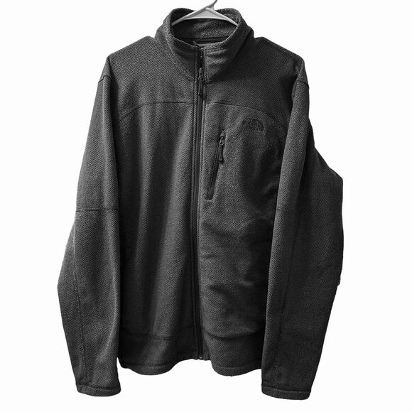 The North Face Gray Knit Jacket Men's Medium 100% Polyester Shell Chest Pocket - Picture 1 of 5